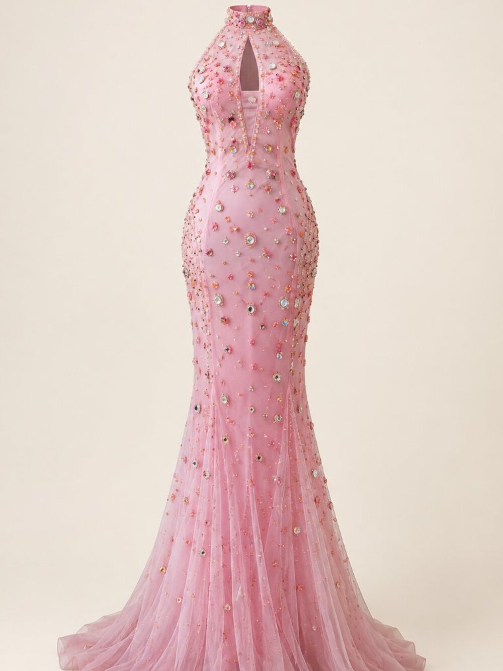 Luxurious Designer Couture Prom Party Runway Evening Cocktail Halter Gown Dress